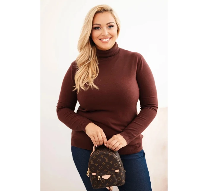 Dámský svetr Plus Size z viskózy model 21321810 střihu hnědý - K-Fashion Dámský svetr Plus Size z viskózy model 21321810 střihu hnědý - K-Fashion