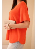 Dámsky sveter s krátkym rukávom voľného strihu oranžový