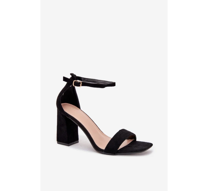 Sandały Damskie Na Słupku Z Eko Zamszu Czarne Elirae
