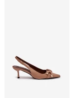 Dámské sandály na podpatku s ozdobným detailem hnědé model 21900459 - Boto