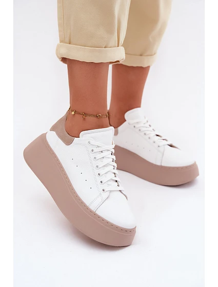 Kožené dámské tenisky na platformě model 22133339 bílé - Zazoo