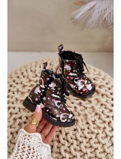 Detské zateplené členkové topánky so zipsom Unicorns Black Tiptop