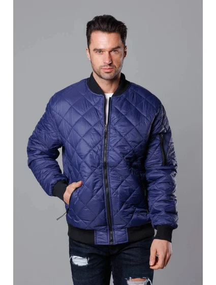 Tmavě modrá prošívaná pánská bunda typu "bomber" model 18344834 - J.STYLE