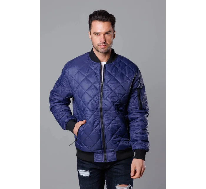 Tmavě modrá prošívaná pánská bunda typu "bomber" model 18344834 - J.STYLE