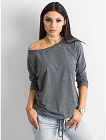 Tmavě šedá volná dámská halenka se zavazováním na spodním model 19552518 - Factory Price Tmavě šedá volná dámská halenka se zavazováním na spodním model 19552518 - Factory Price