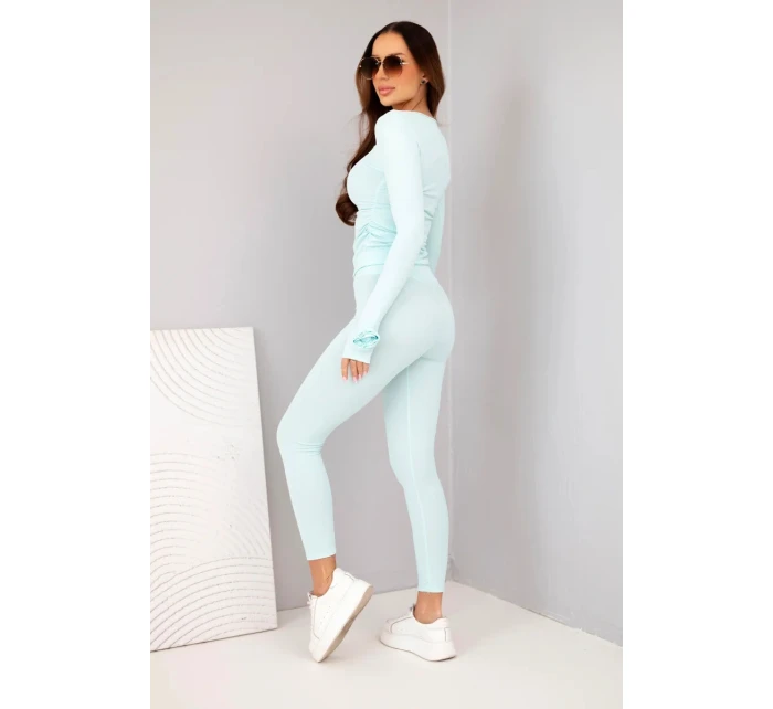 Dámský komplet z pruhované viskózy s dlouhým rukávem a legínami mátový