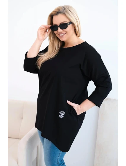 Dámská blůza Plus Size s delším zadním dílem a dlouhým rukávem černá