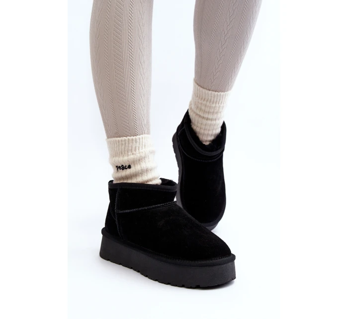 Modne Zamszowe Niskie Śniegowce Czarne Nucca