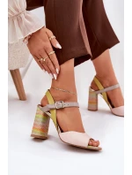 Kožené elegantní sandály na podpatku model 21690027 Multikolor - Laura Messi