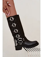 Dámské kožené kozačky na nízkém podpatku s přezkami Big Star model 22349500 Černé - Big Star Shoes Dámské kožené kozačky na nízkém podpatku s přezkami Big Star model 22349500 Černé - Big Star Shoes