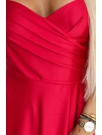 model 22015478 Dlouhé společenské šaty bez ramínek s rozparkem na nohou červené - numoco basic