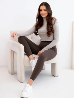 Dámske legíny s vysokým pásom a elastickým pásom hnedej farby