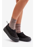 Śniegowce Damskie Na Platformie Z Niską Cholewką Czarne Izamine