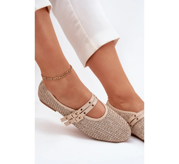 Baleriny Z Plecionką I Paskami Beżowe Partheda Baleriny Z Plecionką I Paskami Beżowe Partheda
