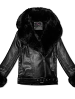 Dámska bunda s kožušinovým golierom (61M8507-392A) čierna - Goodlooking