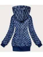 Tmavomodrá športová dámska kockovaná mikina (amg-62)