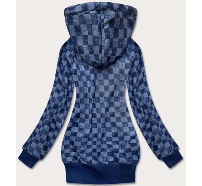 Tmavomodrá športová dámska kockovaná mikina (amg-62)