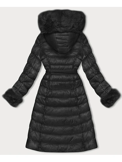 Černý dámský péřový kabát na knoflíky model 21246665 - J.STYLE Černý dámský péřový kabát na knoflíky model 21246665 - J.STYLE