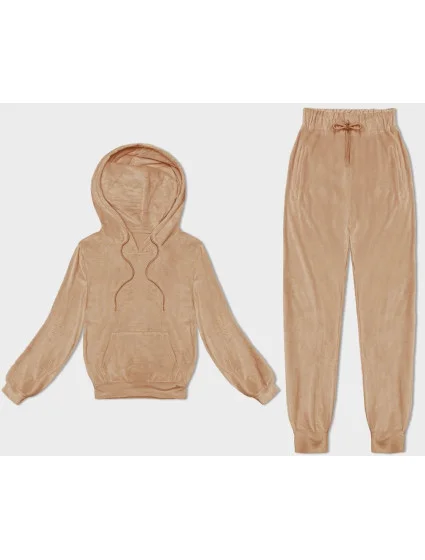 Dámska velúrová súprava v nahej farbe s kapucňou (8C1175-160) Dámska velúrová súprava v nahej farbe s kapucňou (8C1175-160)