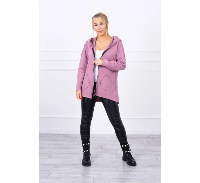 Zateplená mikina s prodlouženými zády a kapsami tmavě růžová Zateplená mikina s prodlouženými zády a kapsami tmavě růžová