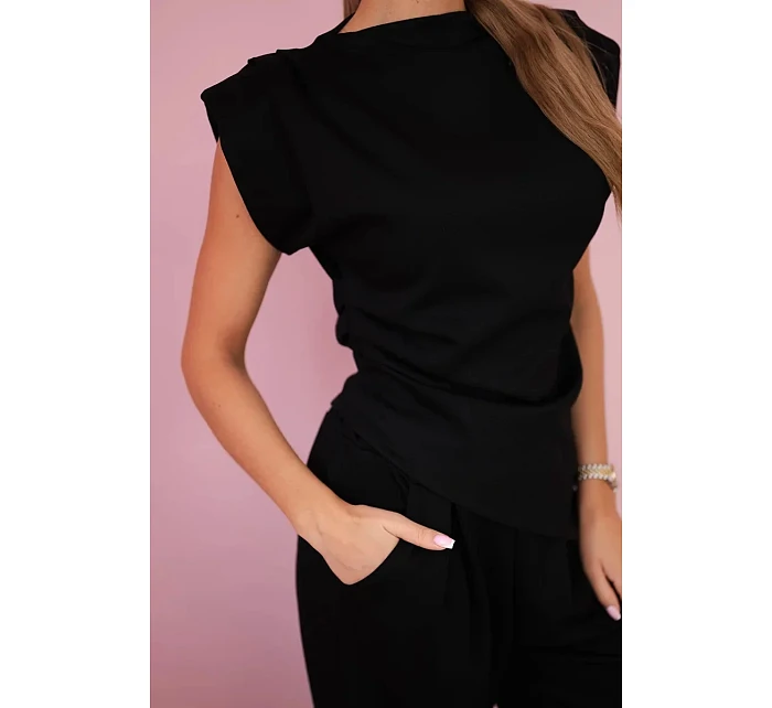 Komplet asymetrická halenka + kalhoty černý