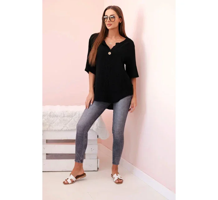 Dámska mušelínová košeľa s gombíkom čierna