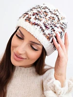 Dámska zimná vlnená čiapka s nórskym vzorom K354 ecru+red