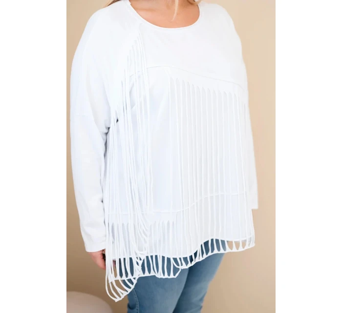 Dámská bavlněná blůza Plus Size s třásněmi bílá