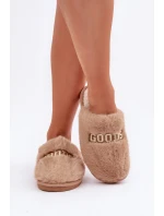 Kapcie Damskie Z Futerkiem I Napisem Brązowe Kalelia