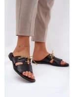 Skórzane Klapki Damskie Na Płaskim Obcasie Zazoo 3022 Czarne