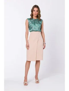 S343 Sukňa áčkového strihu so zavinovacími detailmi - béžová