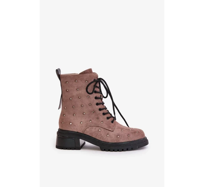 Zdobené členkové topánky Workery Dámske zateplené topánky D&A Taupe Zdobené členkové topánky Workery Dámske zateplené topánky D&A Taupe