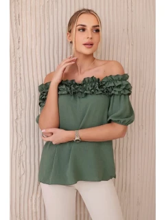 Španielska blúzka s malým volánom khaki