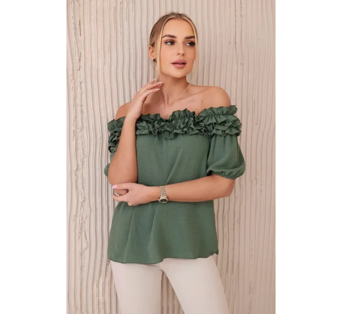 Španielska blúzka s malým volánom khaki Španielska blúzka s malým volánom khaki