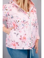 Dámska jarná prešívaná bunda s kapucňou a kvetinovým vzorom Powder Pink