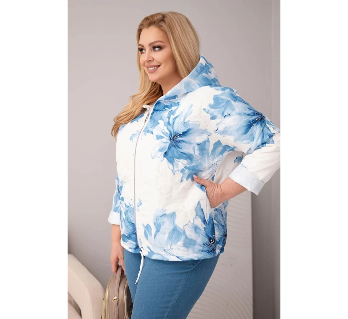 Dámske Plus veľkosť jarná bunda s kvetinovým vzorom modrá