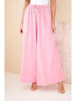 Dámské široké bavlněné kalhoty s gumou v pase cukrově růžová