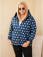 Dámská bunda Plus Size s kapucí a puntíky modrá granatowa