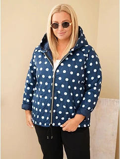 Dámská bunda Plus Size s kapucí a puntíky modrá granatowa