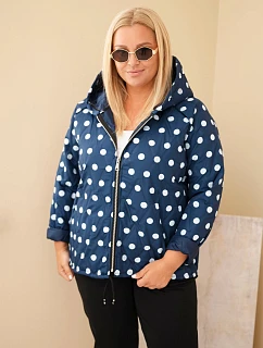 Dámská bunda Plus Size s kapucí a puntíky modrá granatowa