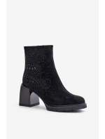 Ocieplane Botki Damskie Na Słupku Ze Zdobieniem D&A MR880-130 Czarne