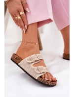 Materiałowe Klapki Damskie Na Korkowej Platformie Z Klamrami Beżowe Osoffe Materiałowe Klapki Damskie Na Korkowej Platformie Z Klamrami Beżowe Osoffe