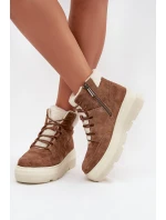 Zamszowe Śniegowce Damskie Z Kożuszkiem Na Platformie Vinceza 95354 Camel
