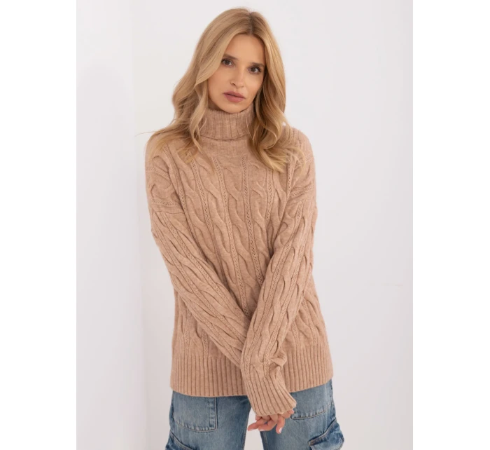 Sweter AT SW model 20463784 camelowy - FPrice Sweter AT SW model 20463784 camelowy - FPrice