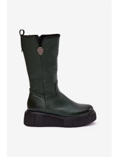 Dámske kožené topánky so zateplením Zazoo - olivové