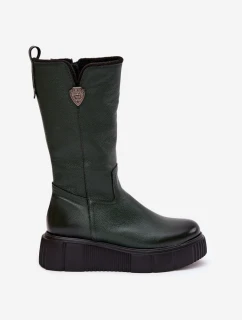 Dámske kožené topánky so zateplením Zazoo - olivové