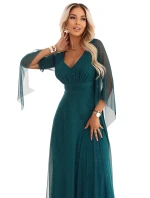 Dlouhé lehké třpytivé šaty s výstřihem a rukávy zelené model 21802212 - numoco basic Dlouhé lehké třpytivé šaty s výstřihem a rukávy zelené model 21802212 - numoco basic