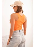 Dámske pruhované tielko s ozdobnou aplikáciou tmavo oranžové