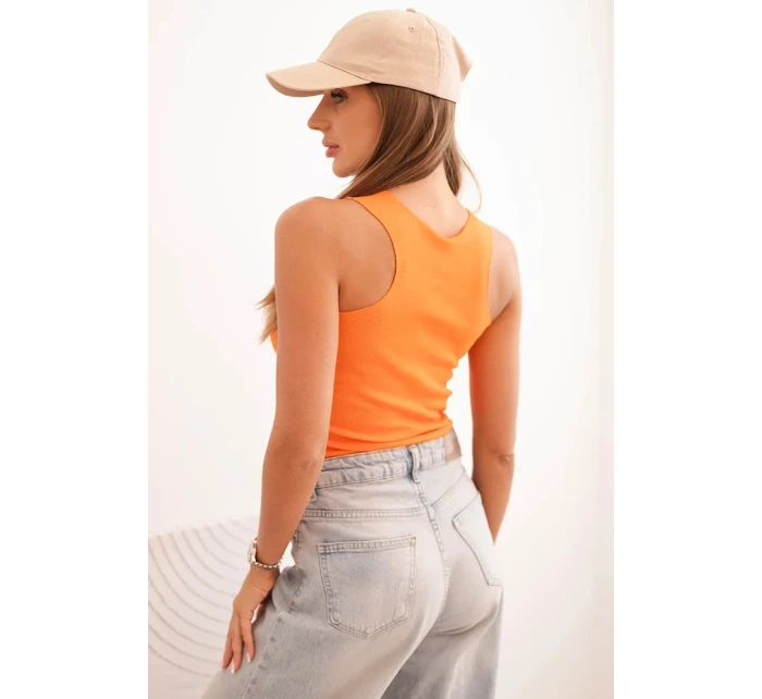 Dámske pruhované tielko s ozdobnou aplikáciou tmavo oranžové