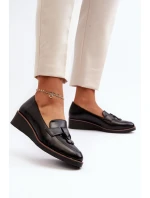 Damskie Półbuty Na Koturnie Z Ozdobą Czarne Miliret